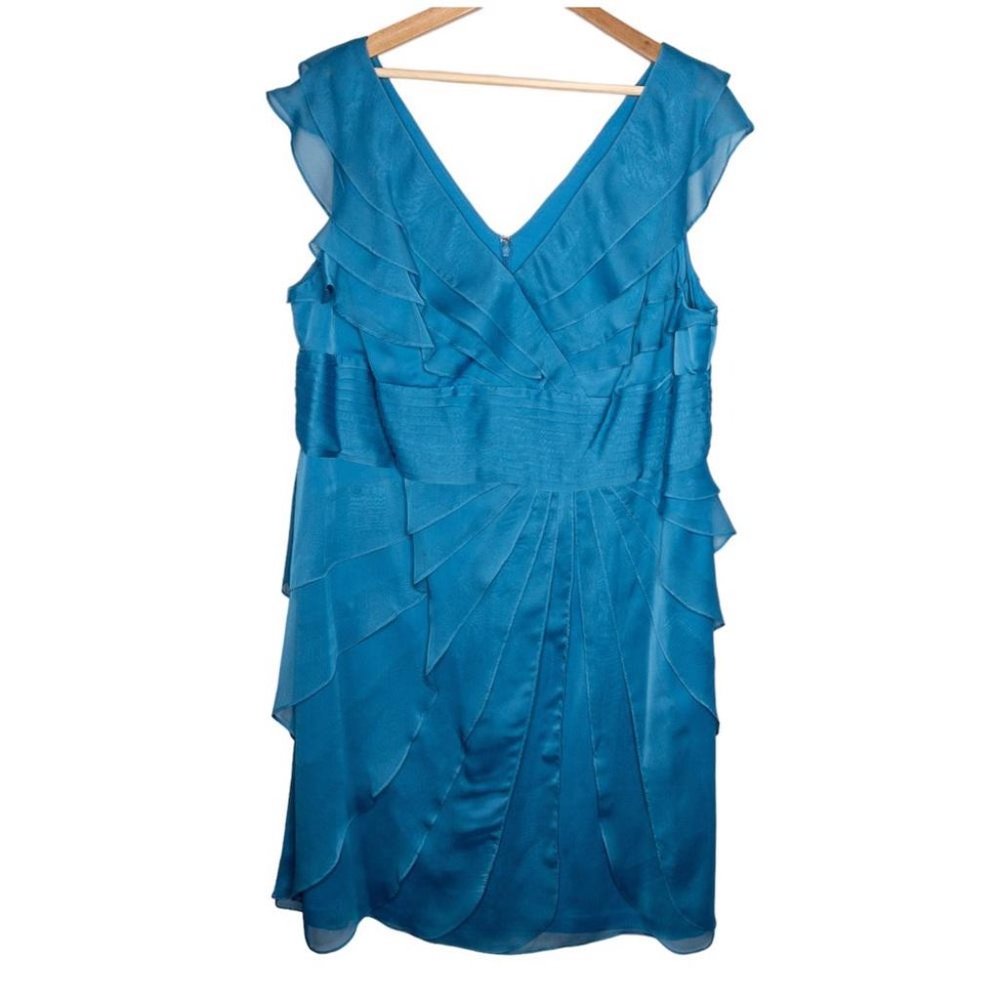Adrianna Papell Womens Cornflower Blue Tiered Iridescent Chiffon Dress Size 20W